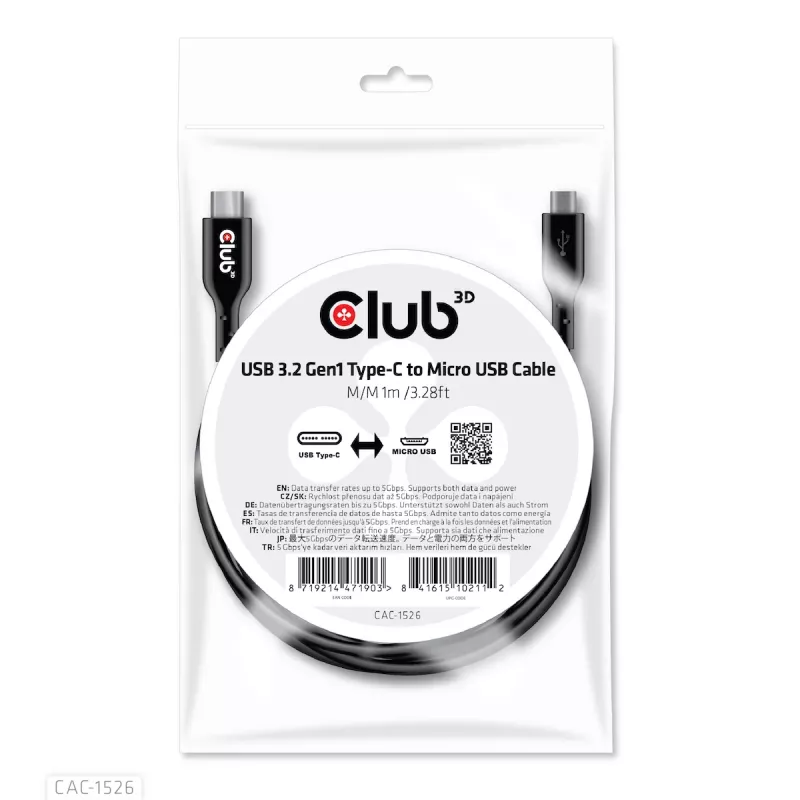 Cable USB 3.2 Gen1 Type-C a Micro-USB M/M 1 m / 3,28 ft CLUB3D