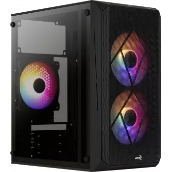 Caja de PC AEROCOOL CS107V2 Mini Tower — negra, microATX/Mini-ITX, 2 ventiladores de 120 mm, 1 bahía de 3,5 pulgadas + 2 de 2,5 pulgadas