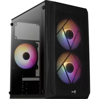Caja de PC AEROCOOL CS107V2 Mini Tower — negra, microATX/Mini-ITX, 2 ventiladores de 120 mm, 1 bahía de 3,5 pulgadas + 2 de 2,5 pulgadas