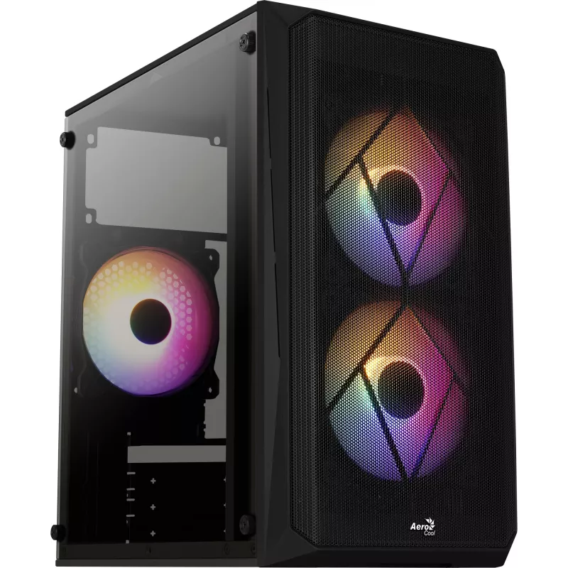 Caja de PC AEROCOOL CS107V2 Mini Tower — negra, microATX/Mini-ITX, 2 ventiladores de 120 mm, 1 bahía de 3,5 pulgadas + 2 de 2,5 pulgadas