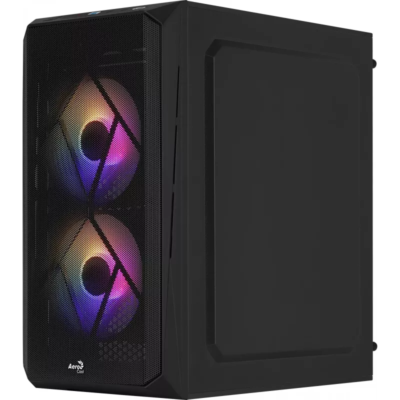 Caja de PC AEROCOOL CS107V2 Mini Tower — negra, microATX/Mini-ITX, 2 ventiladores de 120 mm, 1 bahía de 3,5 pulgadas + 2 de 2,5 pulgadas
