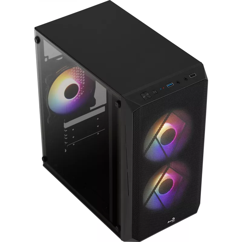 Caja de PC AEROCOOL CS107V2 Mini Tower — negra, microATX/Mini-ITX, 2 ventiladores de 120 mm, 1 bahía de 3,5 pulgadas + 2 de 2,5 pulgadas
