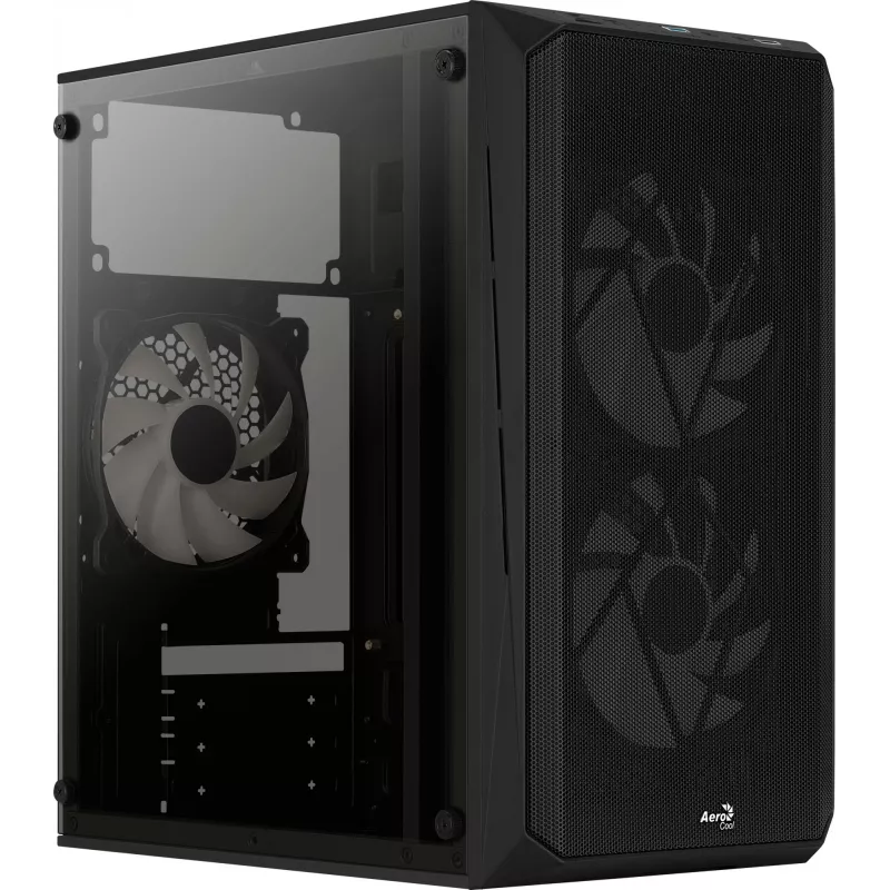 Caja de PC AEROCOOL CS107V2 Mini Tower — negra, microATX/Mini-ITX, 2 ventiladores de 120 mm, 1 bahía de 3,5 pulgadas + 2 de 2,5 pulgadas
