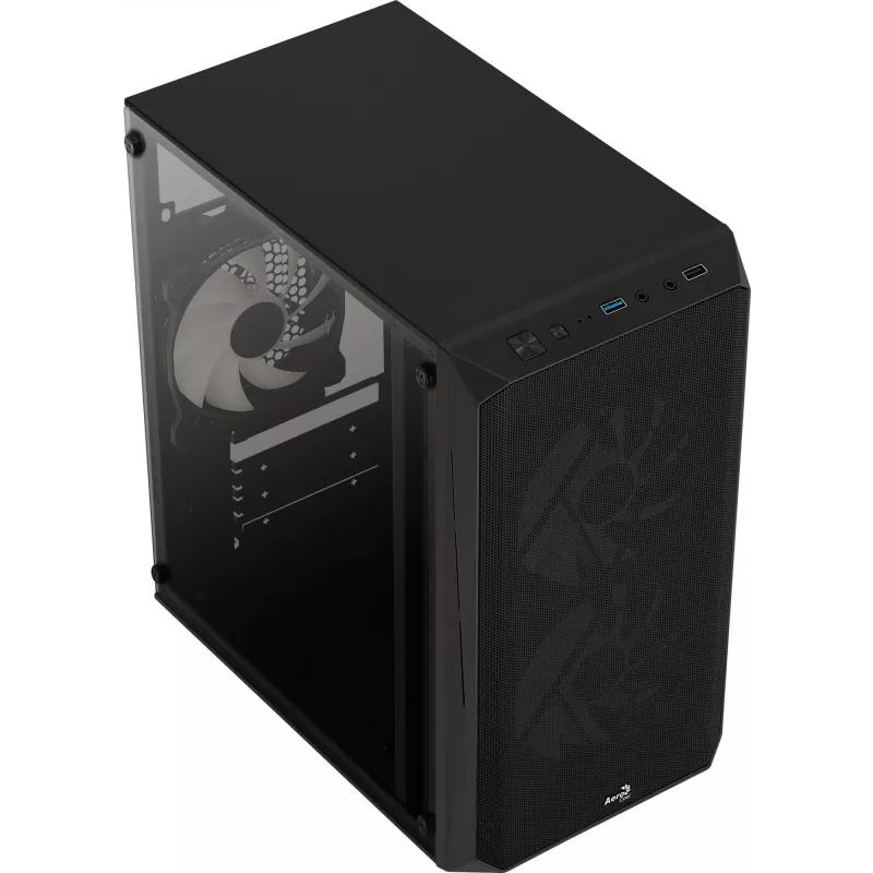 Caja de PC AEROCOOL CS107V2 Mini Tower — negra, microATX/Mini-ITX, 2 ventiladores de 120 mm, 1 bahía de 3,5 pulgadas + 2 de 2,5 pulgadas