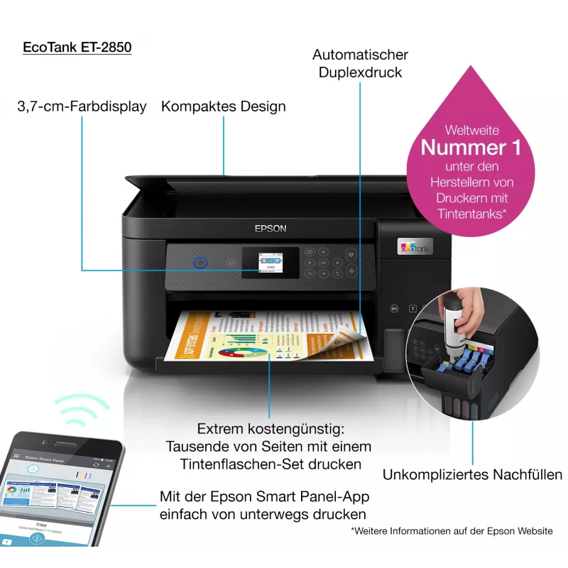 Impresora multifunción de tanque de tinta WLAN A4 Epson EcoTank ET-2850