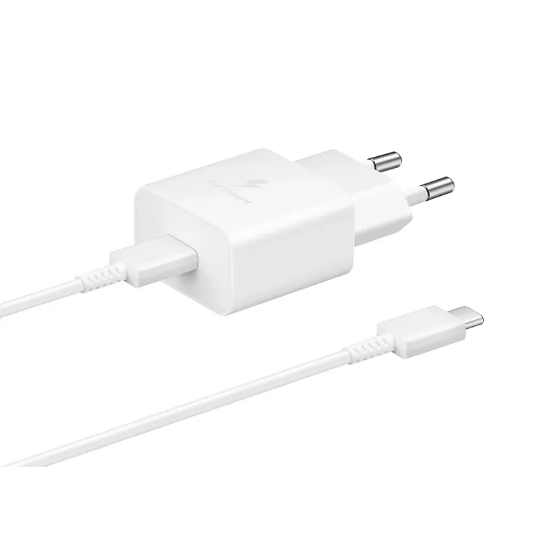 Cargador rápido de interior de CA Samsung EP-T1510XWEGEU, USB-C 1 puerto, 5–9 V, cable de 1 m, blanco