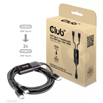 CLUB3D Cable de carga en Y USB Type-C a 2x USB Type-C, máx. 100W, 1,83m/6ft M/M
