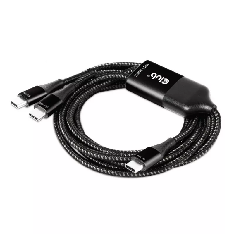 CLUB3D Cable de carga en Y USB Type-C a 2x USB Type-C, máx. 100W, 1,83m/6ft M/M