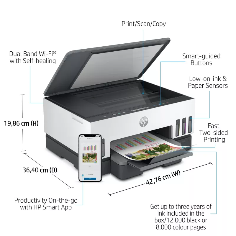 HP Smart Tank 7005 Impresora multifunción inalámbrica en color, impresión a doble cara; copiadora, escáner