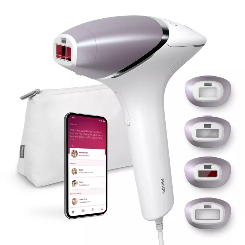 Depiladora IPL Philips Lumea Prestige BRI947/00 con accesorios para rostro y cuerpo, 250000 destellos, sensor de tono de piel