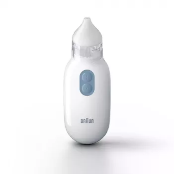 Aspirador nasal eléctrico BRAUN BNA 100 — a pilas, succión ajustable, puntas extraíbles, blanco