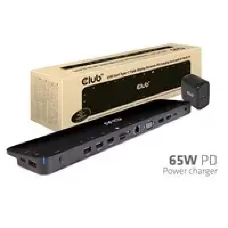 CLUB3D UNIVERSAL USB Gen1 Type-C Triple Display Dynamic PD Charging Dock con fuente de alimentación de 65 vatios (VGA, HDMI, DP, ETHERNET)