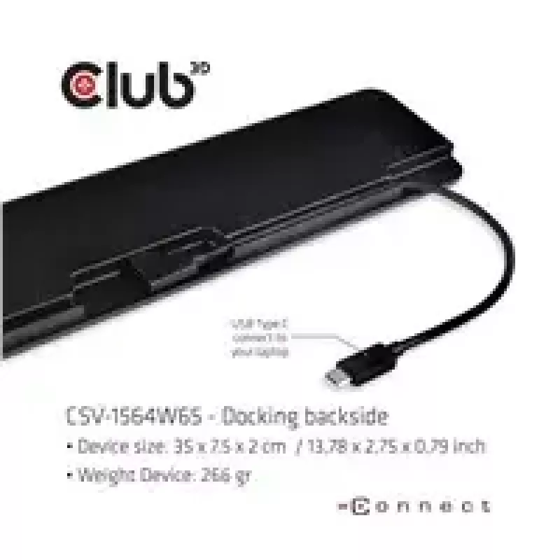 CLUB3D UNIVERSAL USB Gen1 Type-C Triple Display Dynamic PD Charging Dock con fuente de alimentación de 65 vatios (VGA, HDMI, DP, ETHERNET)