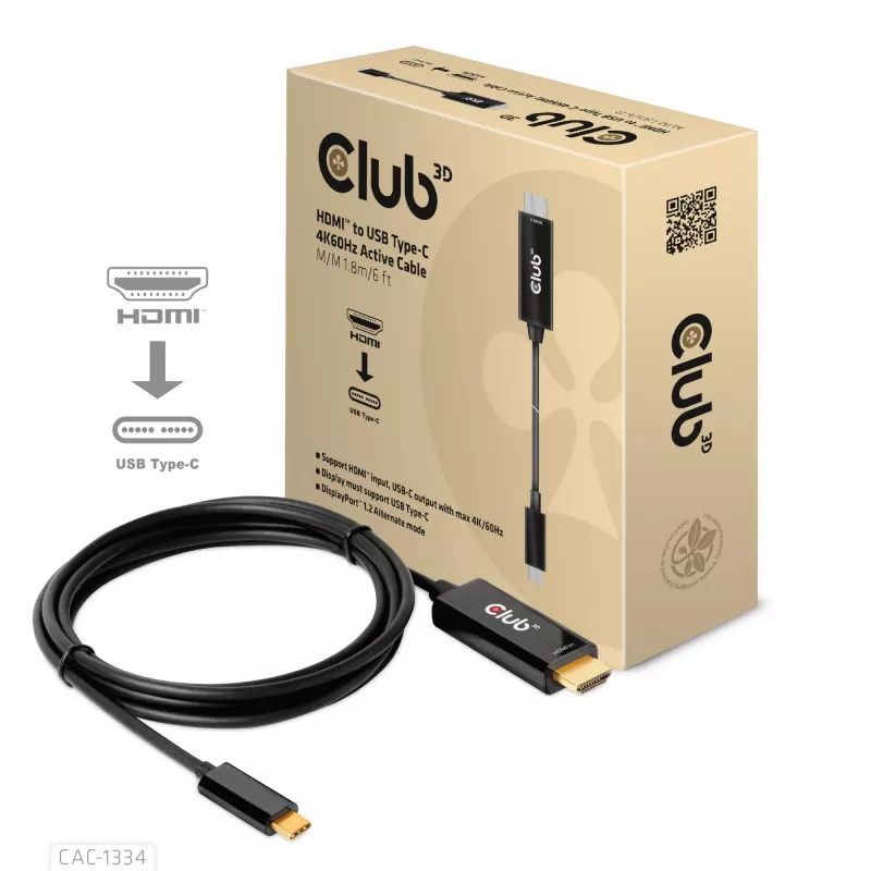 Cable activo CLUB3D HDMI a USB Type-C 4K60Hz M/M 1,8 m/6 ft