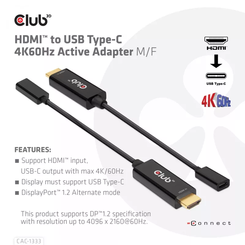 Adaptador activo CLUB3D HDMI a USB Type-C 4K60Hz M/H
