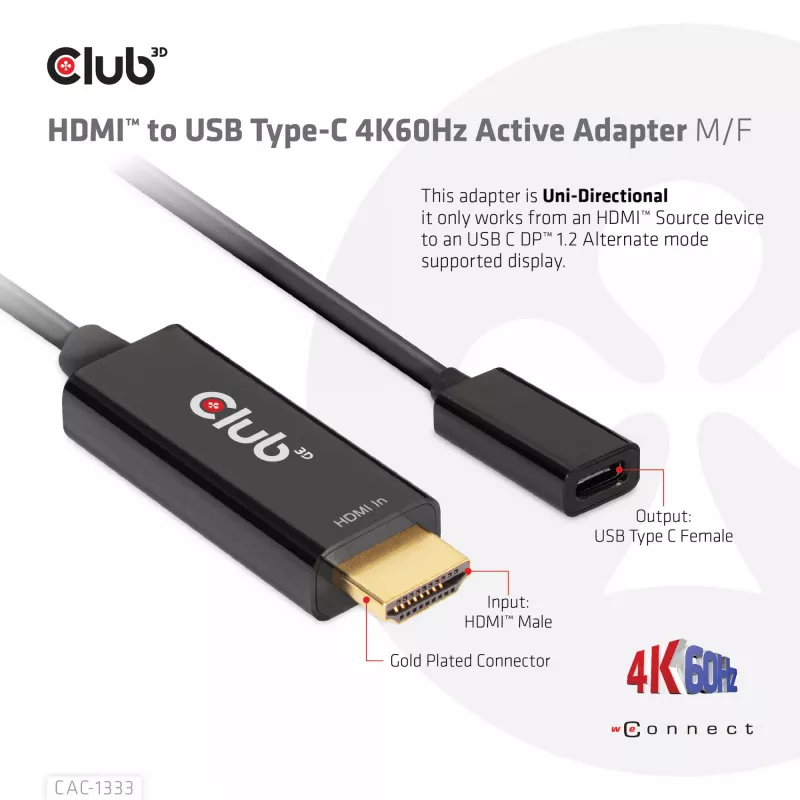 Adaptador activo CLUB3D HDMI a USB Type-C 4K60Hz M/H
