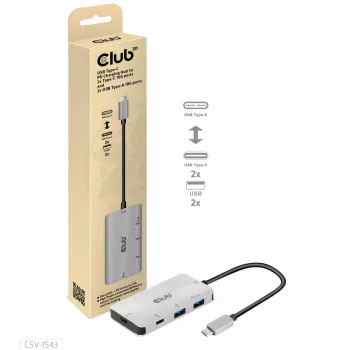 Hub de carga CLUB3D USB Gen2 Type-C PD a 2 puertos Type-C 10G y 2 puertos USB Type-A 10G
