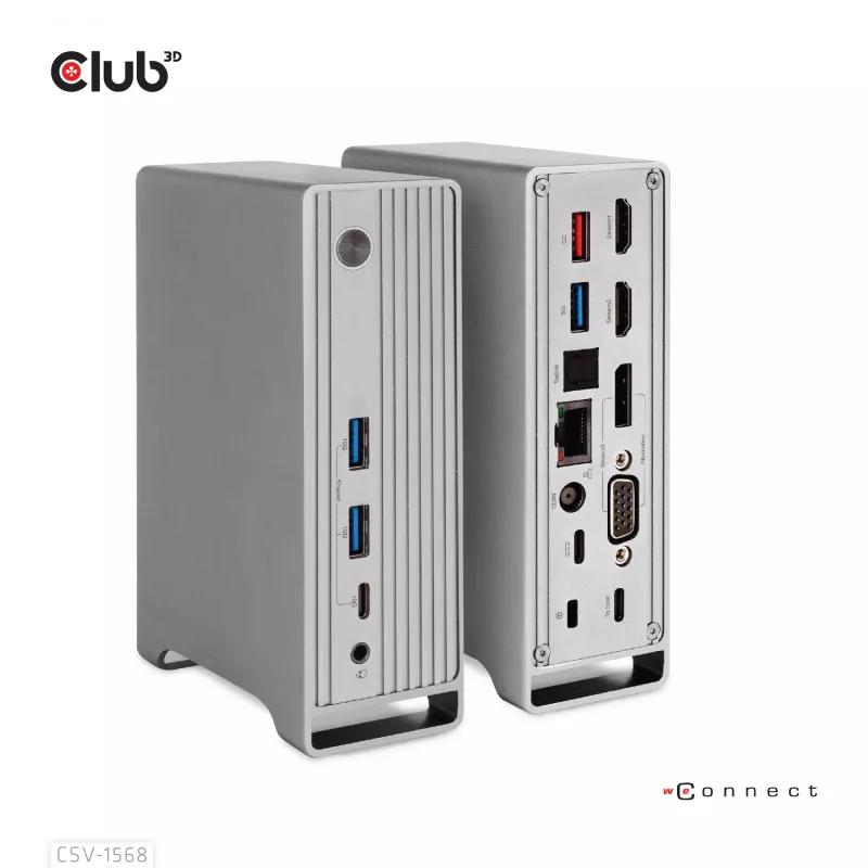 Docking station CLUB3D CSV-1568 carcasa metálica USB Gen2 Type-C USB Gen2 Type-A HDMI DP VGA RJ45 120W