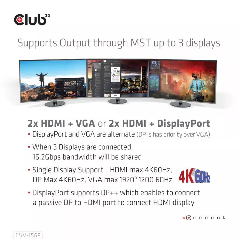 Docking station CLUB3D CSV-1568 carcasa metálica USB Gen2 Type-C USB Gen2 Type-A HDMI DP VGA RJ45 120W