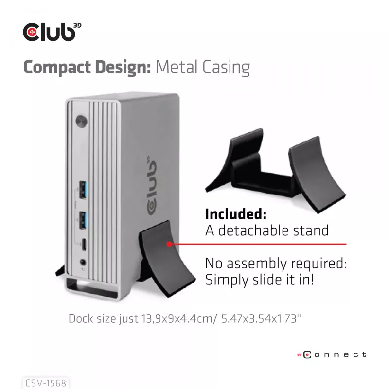 Docking station CLUB3D CSV-1568 carcasa metálica USB Gen2 Type-C USB Gen2 Type-A HDMI DP VGA RJ45 120W
