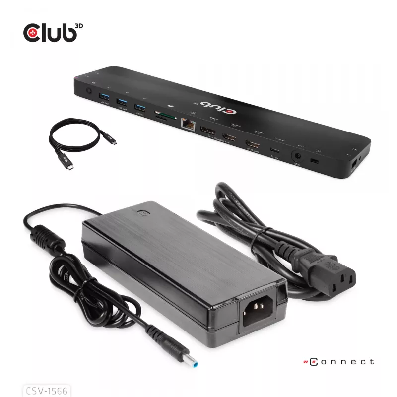 CLUB3D USB Gen1 Type-C Triple Display DP Alt Mode Displaylink Dynamic PD Charging Dock con fuente de alimentación de 120 vatios