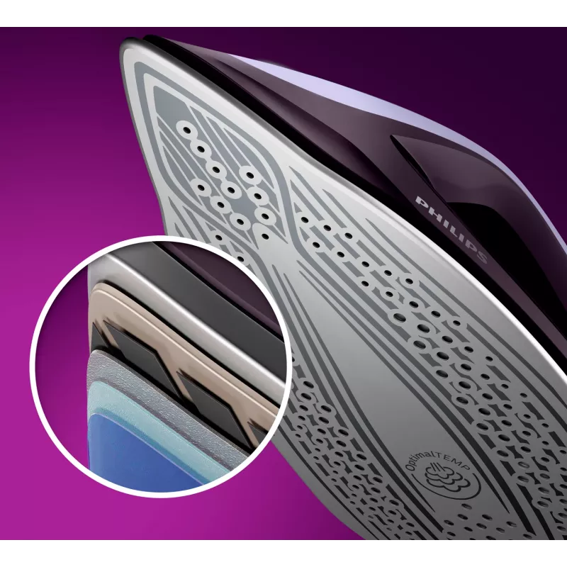 Philips PerfectCare PSG7050/30 plancha con generador de vapor, 2100 W, depósito de agua de 1,8 l, 8 bar, vapor continuo de 120 g/min, golpe de vapor de 600 g/min, morado