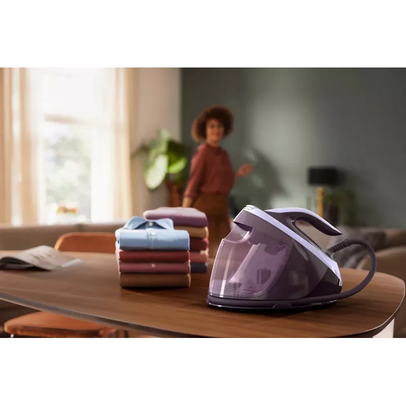 Philips PerfectCare PSG7050/30 plancha con generador de vapor, 2100 W, depósito de agua de 1,8 l, 8 bar, vapor continuo de 120 g/min, golpe de vapor de 600 g/min, morado