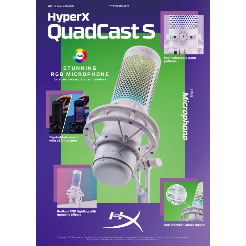 HyperX QuadCast S - Micrófono USB (negro-gris) - Iluminación RGB