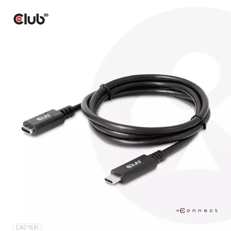 Cable alargador USB Gen1 Type-C CLUB3D CAC-1531, 1 m, USB-C conector macho a 2× USB-C conector hembra, 5 Gbps, 60 W PD, 4K@60Hz