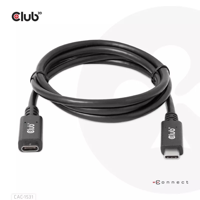 Cable alargador USB Gen1 Type-C CLUB3D CAC-1531, 1 m, USB-C conector macho a 2× USB-C conector hembra, 5 Gbps, 60 W PD, 4K@60Hz