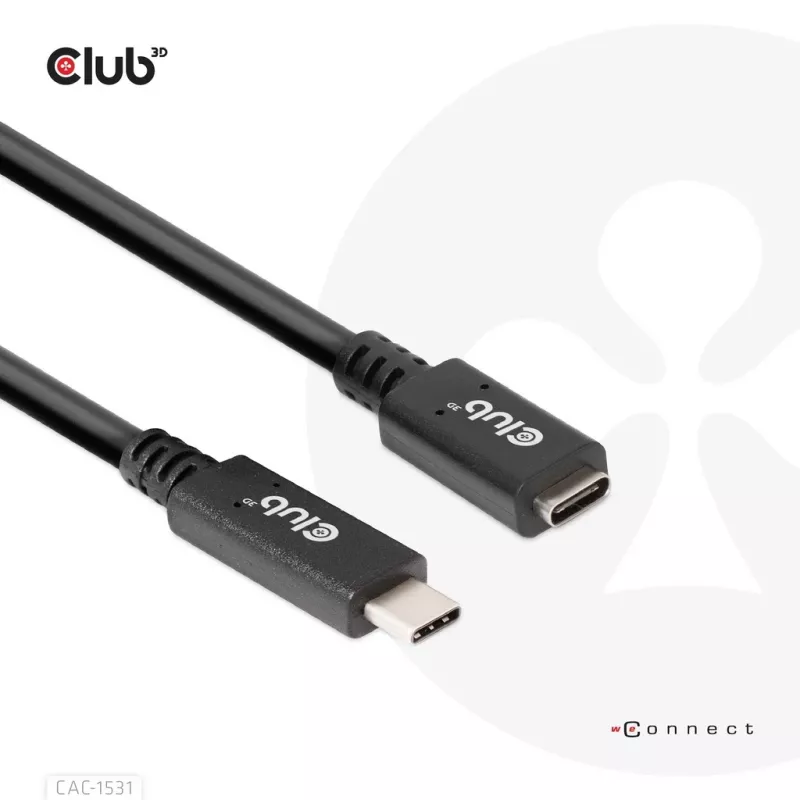 Cable alargador USB Gen1 Type-C CLUB3D CAC-1531, 1 m, USB-C conector macho a 2× USB-C conector hembra, 5 Gbps, 60 W PD, 4K@60Hz