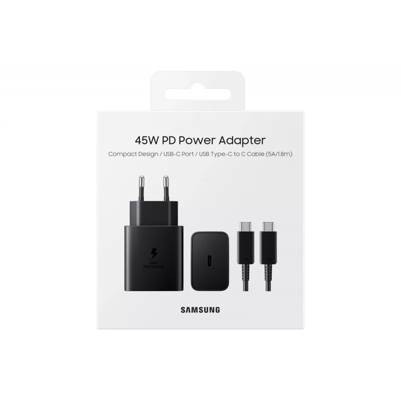 Samsung EP-T4510 cargador de CA universal para interiores con carga rápida 45W USB-C PD 3.0 Negro