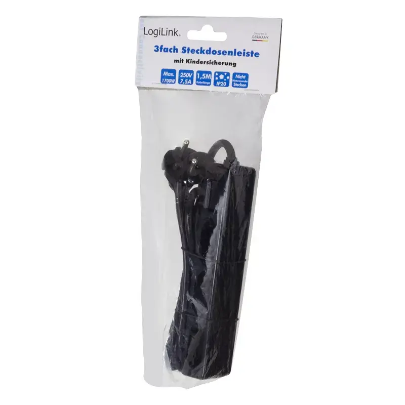 Alargador de corriente LogiLink LPS229B 1,5 m 3 tomas de CA para interiores Negro