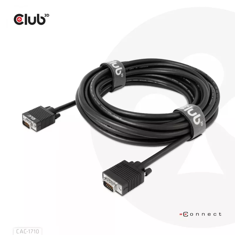 Club 3D CAC-1710 cable VGA HD-15 macho/macho, bidireccional, 10 m, 1080p, negro