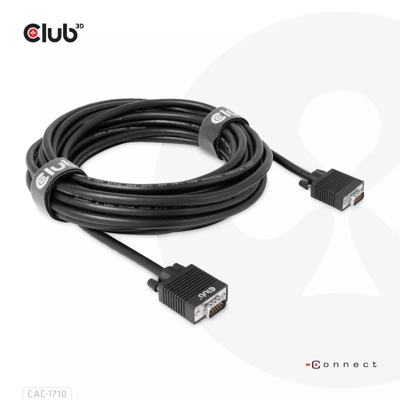Club 3D CAC-1710 cable VGA HD-15 macho/macho, bidireccional, 10 m, 1080p, negro