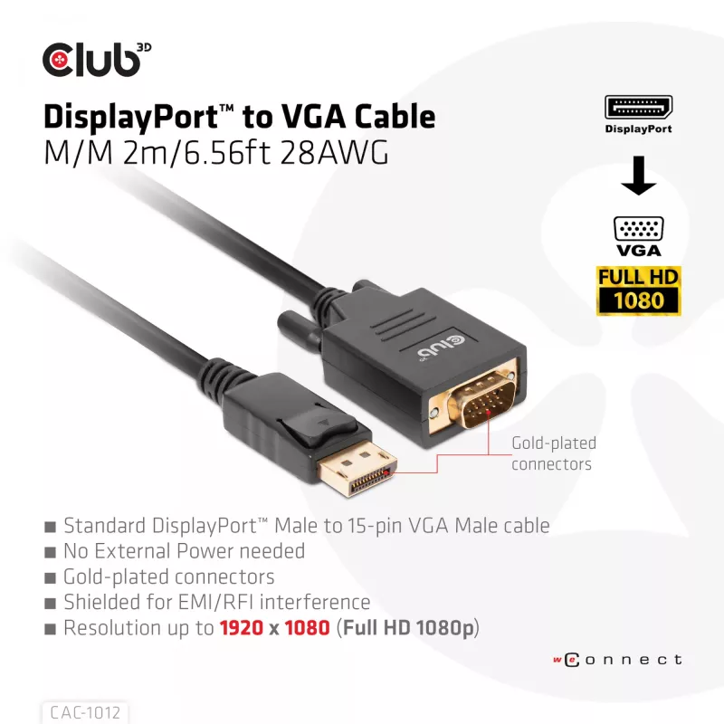 Cable DisplayPort a VGA M/M CLUB3D CAC-1012 2m