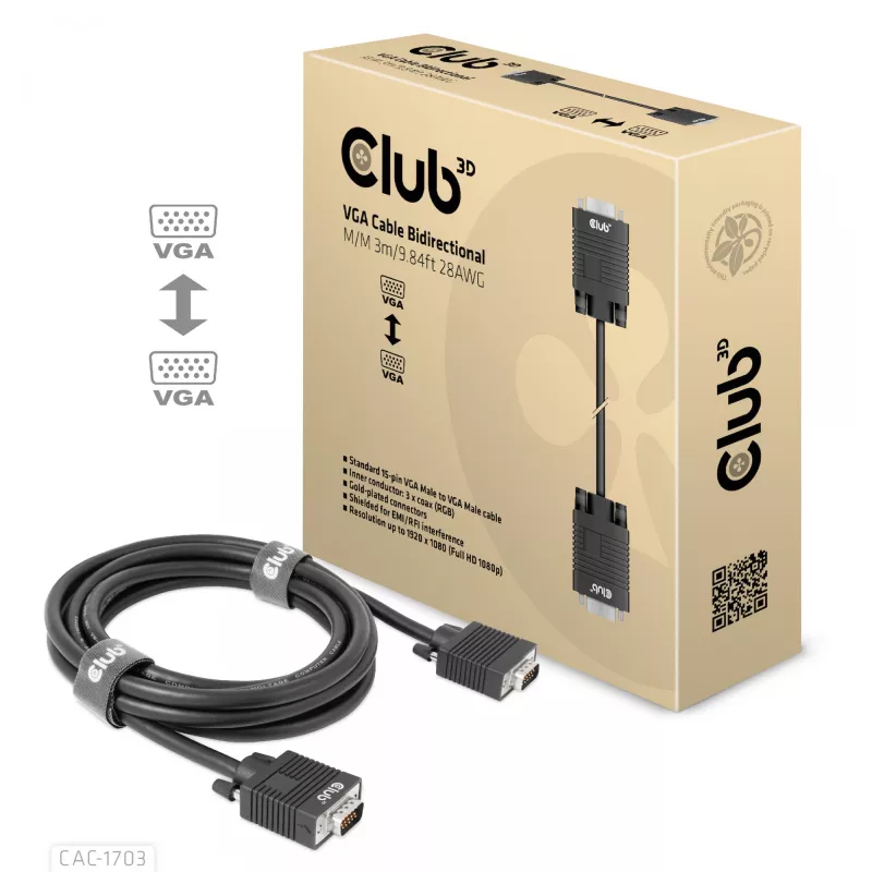 Cable VGA bidireccional M/M 3 m 28AWG CLUB3D CAC-1703