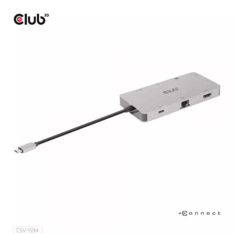 Hub USB Gen1 Type-C 9 en 1 CLUB3D con HDMI, VGA, 2x USB Gen1 Type-A, RJ45, ranuras para tarjetas SD/Micro SD y conector hembra USB Gen1 Type-C