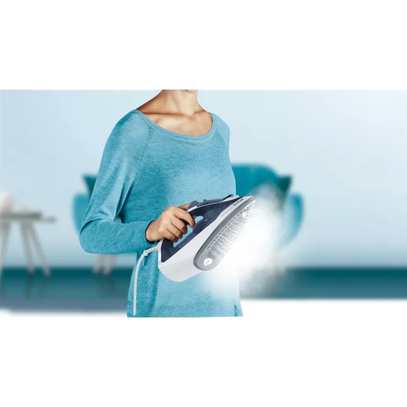 Plancha Tefal Express Steam FV2837 en seco y vapor con suela Cerilium 2400 W azul, gris, blanco