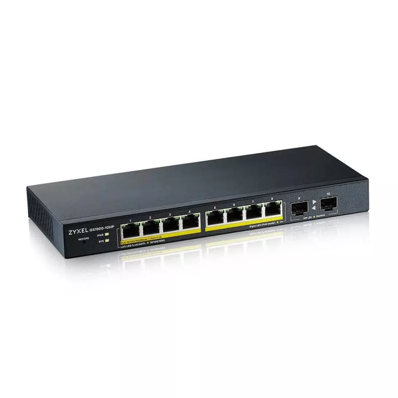 Zyxel GS1900-10HP Managed L2 Gigabit Ethernet (10/100/1000) Power over Ethernet (PoE) negro
