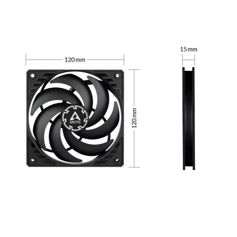 ARCTIC P12 Slim PWM PST ventilador de caja 120 mm, pack de 3, negro