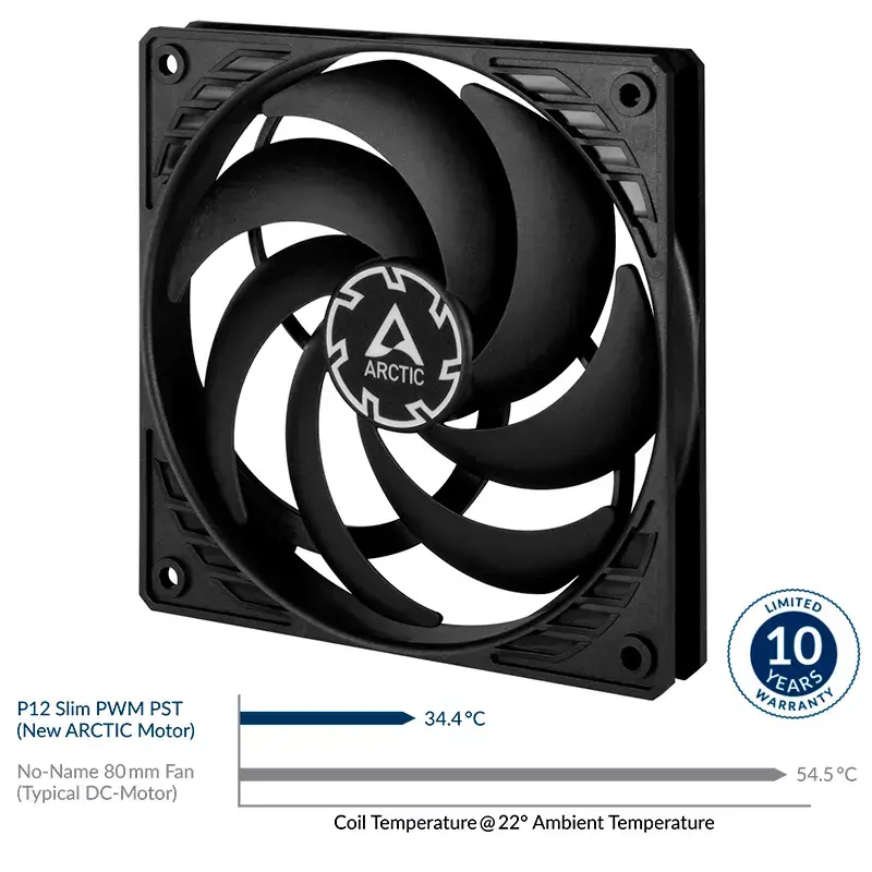 ARCTIC P12 Slim PWM PST ventilador de caja 120 mm, pack de 3, negro