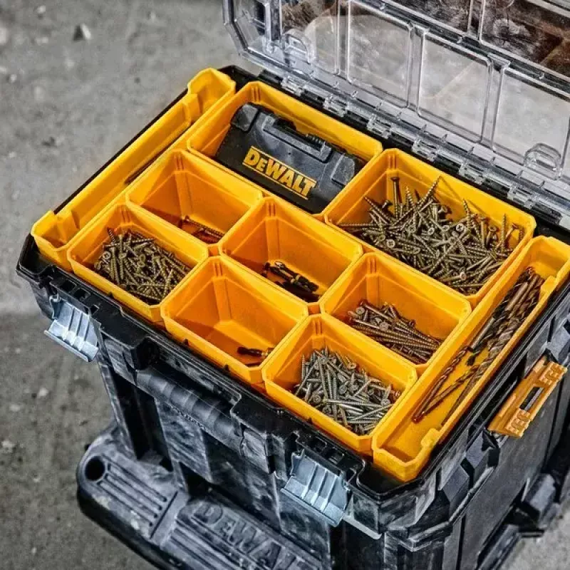 Organizador DeWALT DWST82968-1 TSTAK, impermeable y resistente al polvo, 400×332×119 mm, negro/naranja