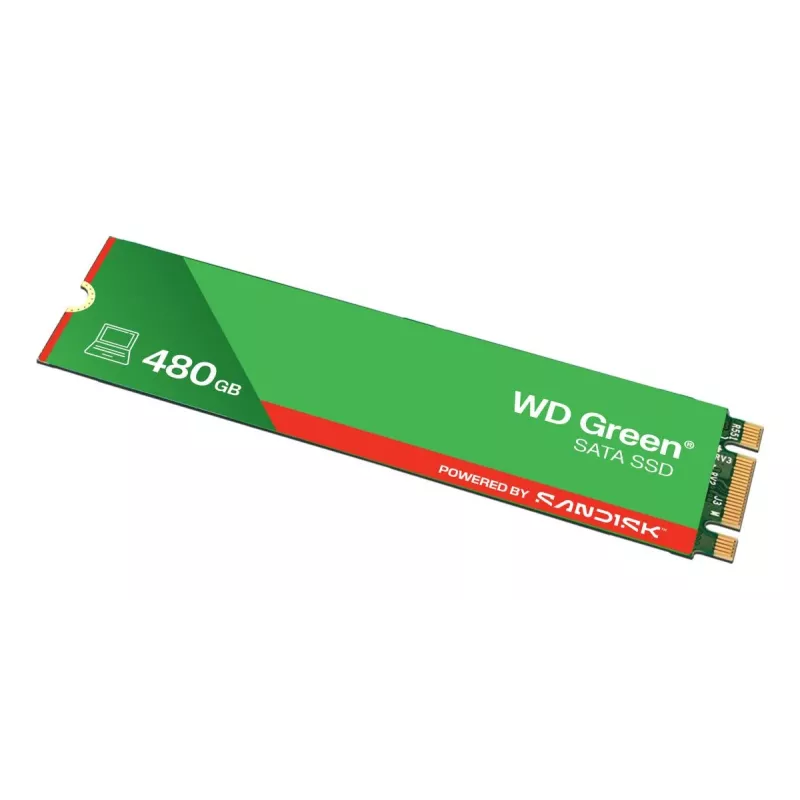SSD WESTERN DIGITAL - WD Green - 480 GB - SATA 6 Gbit/s - M.2 2280 - MTTF 2,0 millones de horas