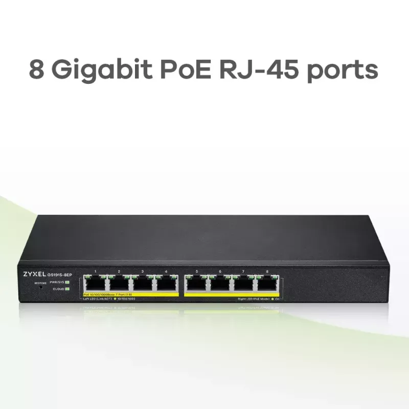 Zyxel GS1915-8EP gestionado L2 Gigabit Ethernet (10/100/1000) Power over Ethernet (PoE) negro