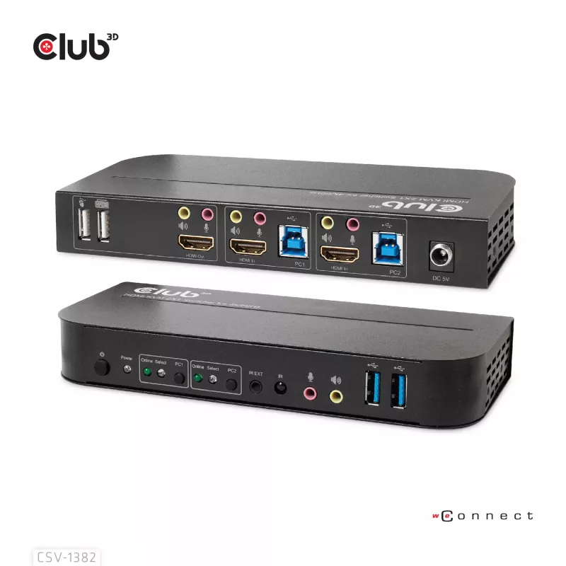 Conmutador KVM CLUB3D CSV-1382 Dual HDMI 4K 60Hz USB
