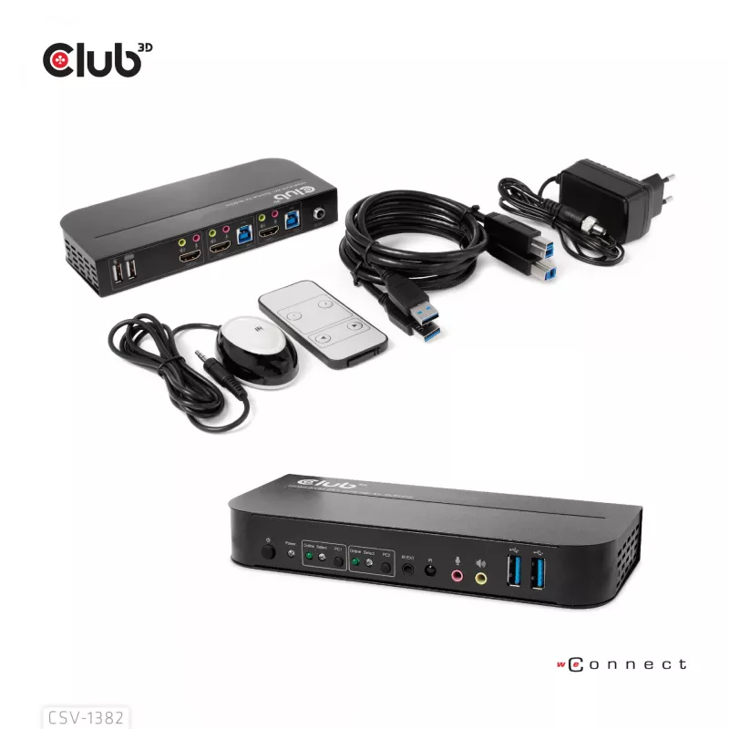 Conmutador KVM CLUB3D CSV-1382 Dual HDMI 4K 60Hz USB