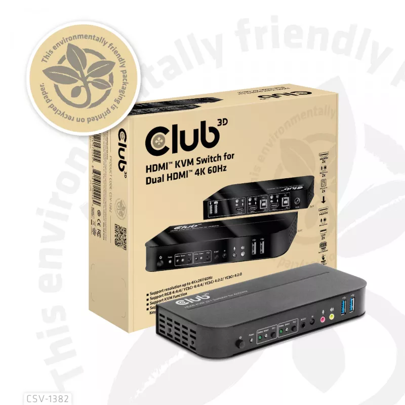 Conmutador KVM CLUB3D CSV-1382 Dual HDMI 4K 60Hz USB