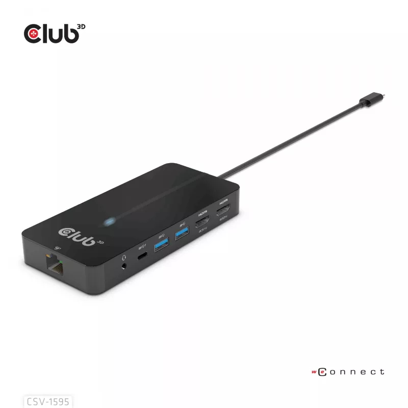 CLUB3D Hub Type-C 7 en 1 con 2x HDMI, 2x USB Gen1 Type-A, 1x RJ45, 1x audio de 3,5 mm, 1x conector hembra USB Gen1 Type-C 100W