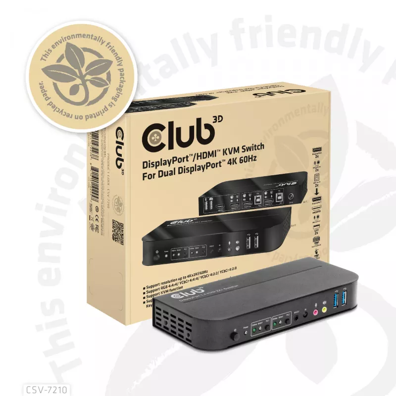 CLUB3D DisplayPort/HDMI KVM Switch para Dual DisplayPort 4K 60Hz